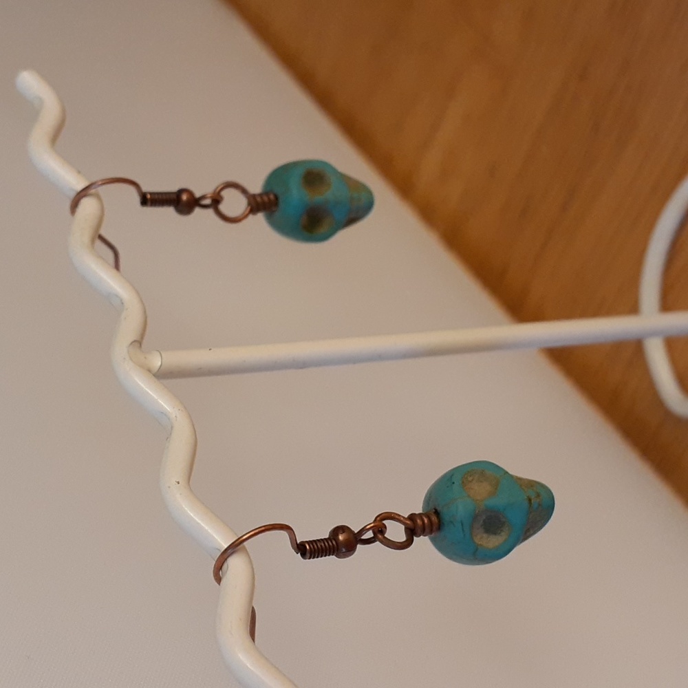 Copper & Turquoise Skull Pierced Earrings GG112